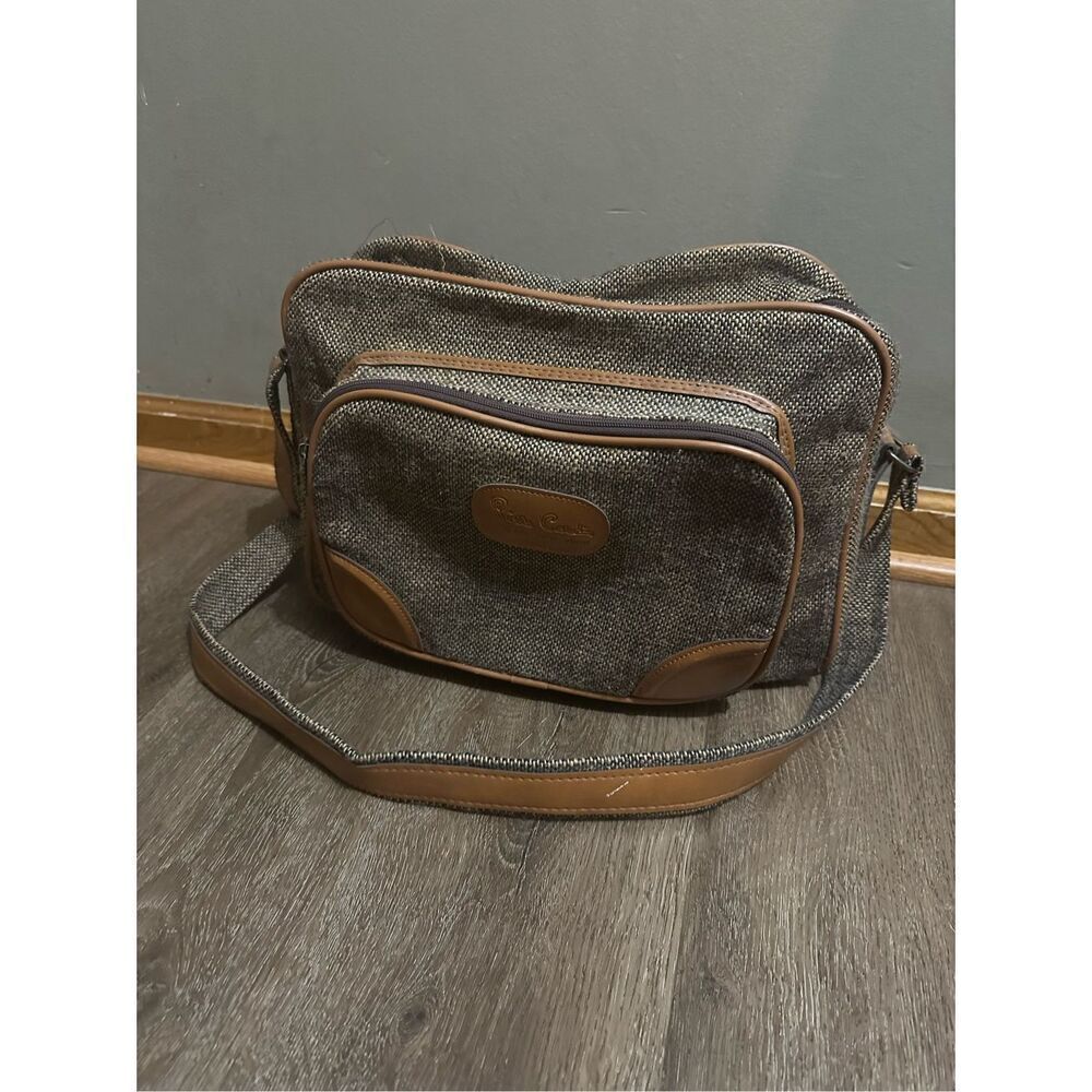 Vintage Pierre Cardin Brown Tweed Carry-On Shoulder Bag Strap Weekend Travel